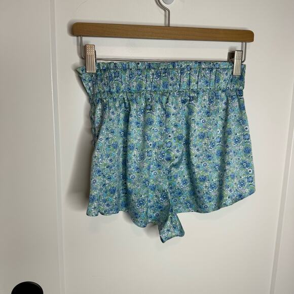 For Love & Lemons Alana Blue Floral Print Feminine Flowy Satin PJ Shorts Size XS - Picture 8 of 8